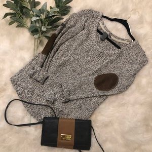 Quinn brown elbow patch grey sweater